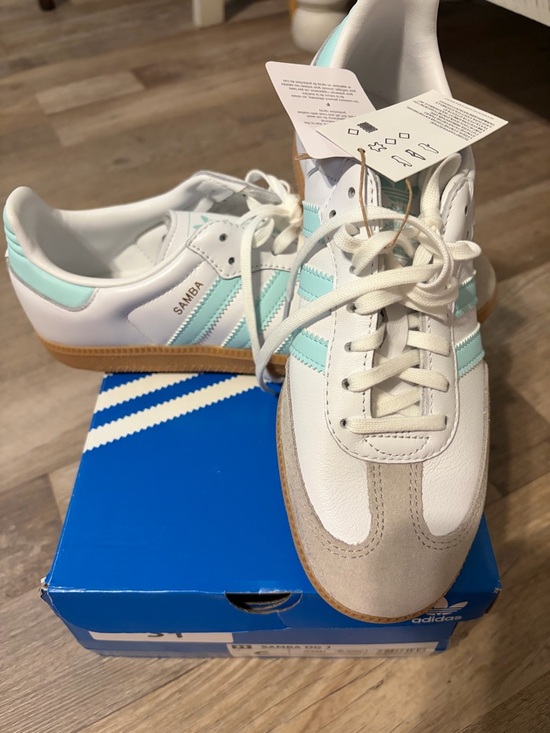 adidas Shoes - adidas White Aqua stripes and gum bottom Samba Sneakers